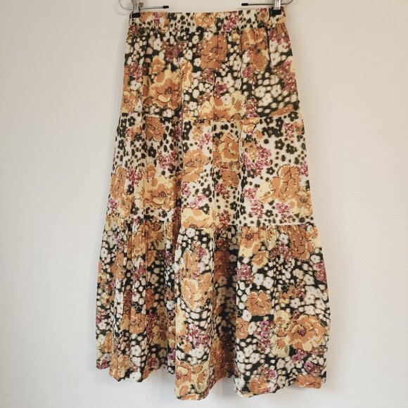 Ba&Sh Diary Printed Tiered Floral Midi Skirt Sz M/ 6US Yellow 100%Cotton Classic - Picture 2 of 15